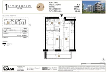 Rzut - Mieszkanie na sprzedaż 2 pokoje o powierzchni 34,06 m² - numer M10 w Jemiołuszki Park