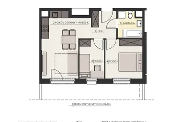 Rzut - Mieszkanie na sprzedaż 3 pokoje o powierzchni 46,47 m² - numer 1 w Osiedle Platinum III