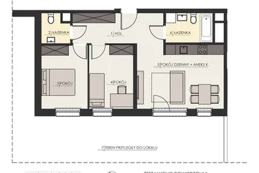 Rzut - Mieszkanie na sprzedaż 3 pokoje o powierzchni 59,29 m² - numer 2 w Osiedle Platinum III