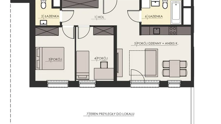 Rzut - Mieszkanie na sprzedaż 3 pokoje o powierzchni 59,29 m² - numer 2 w Osiedle Platinum III