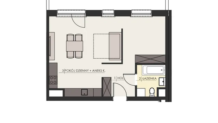 Rzut - Mieszkanie na sprzedaż 2 pokoje o powierzchni 46,24 m² - numer 5 w Osiedle Platinum III
