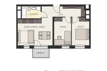 Rzut - Mieszkanie na sprzedaż 3 pokoje o powierzchni 55,68 m² - numer 29 w Osiedle Platinum III