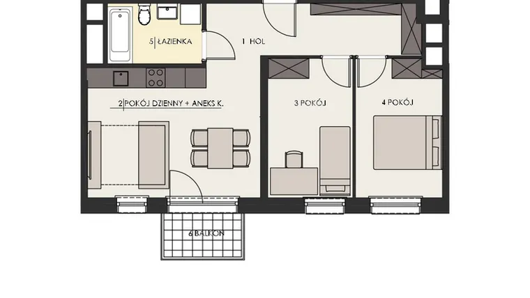 Rzut - Mieszkanie na sprzedaż 3 pokoje o powierzchni 55,78 m² - numer 38 w Osiedle Platinum III