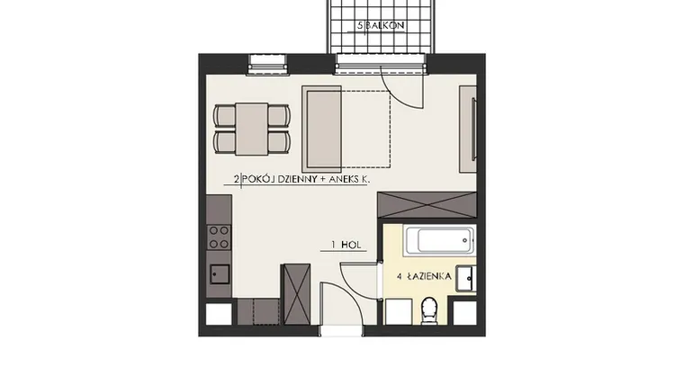 Rzut - Mieszkanie na sprzedaż 1 pokój o powierzchni 34,19 m² - numer 50 w Osiedle Platinum III