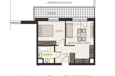Rzut - Mieszkanie na sprzedaż 2 pokoje o powierzchni 41,55 m² - numer 55 w Osiedle Platinum III