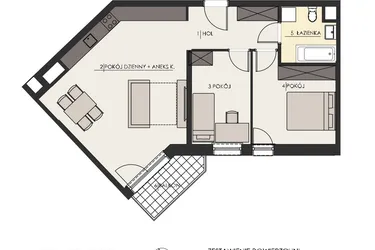 Rzut - Mieszkanie na sprzedaż 3 pokoje o powierzchni 65,05 m² - numer 74 w Osiedle Platinum III