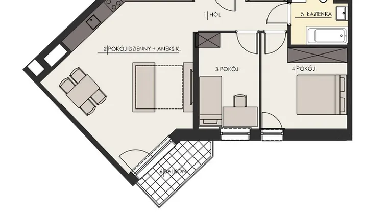 Rzut - Mieszkanie na sprzedaż 3 pokoje o powierzchni 65,05 m² - numer 74 w Osiedle Platinum III