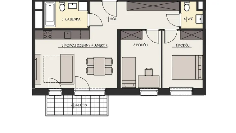 Rzut - Mieszkanie na sprzedaż 3 pokoje o powierzchni 60,06 m² - numer 89 w Osiedle Platinum III