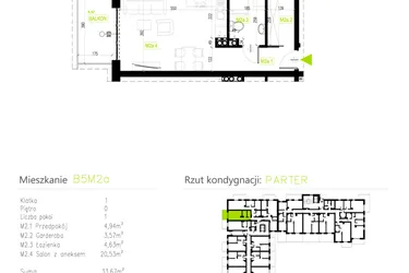 Rzut - Mieszkanie na sprzedaż 1 pokój o powierzchni 33,67 m² - numer B5M2a w Osiedle Natura Park etap II