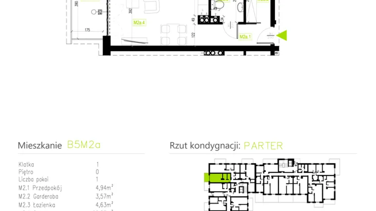 Rzut - Mieszkanie na sprzedaż 1 pokój o powierzchni 33,67 m² - numer B5M2a w Osiedle Natura Park etap II