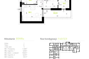 Rzut - Mieszkanie na sprzedaż 3 pokoje o powierzchni 53,22 m² - numer B5M8a w Osiedle Natura Park etap II