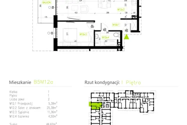 Rzut - Mieszkanie na sprzedaż 2 pokoje o powierzchni 46,62 m² - numer B5M12a w Osiedle Natura Park etap II