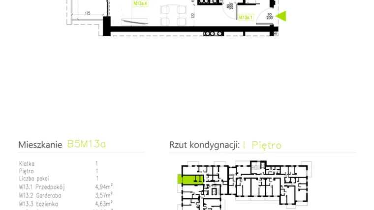 Rzut - Mieszkanie na sprzedaż 1 pokój o powierzchni 33,67 m² - numer B5M13a w Osiedle Natura Park etap II