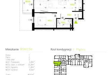 Rzut - Mieszkanie na sprzedaż 2 pokoje o powierzchni 46,62 m² - numer B5M23a w Osiedle Natura Park etap II