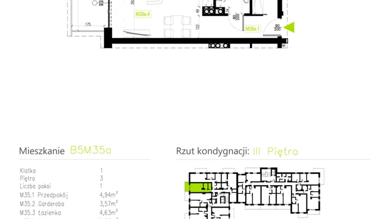 Rzut - Mieszkanie na sprzedaż 1 pokój o powierzchni 33,67 m² - numer B5M35a w Osiedle Natura Park etap II