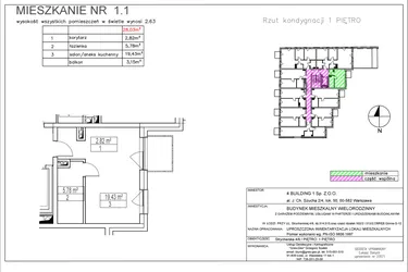 Rzut - Mieszkanie na sprzedaż 1 pokój o powierzchni 28,03 m² - numer 1.1 w Nowa Strycharska | STR 6