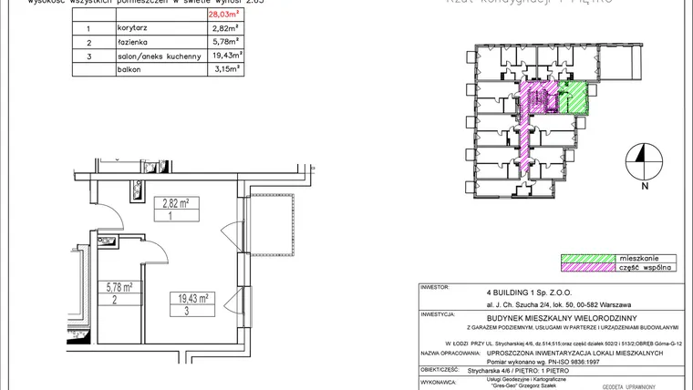 Rzut - Mieszkanie na sprzedaż 1 pokój o powierzchni 28,03 m² - numer 1.1 w Nowa Strycharska | STR 6