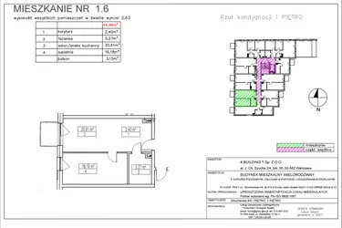 Rzut - Mieszkanie na sprzedaż 2 pokoje o powierzchni 44,46 m² - numer 1.6 w Nowa Strycharska | STR 6