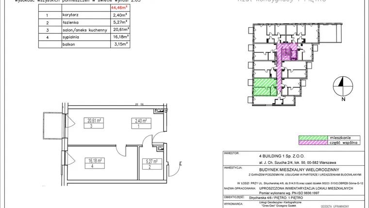 Rzut - Mieszkanie na sprzedaż 2 pokoje o powierzchni 44,46 m² - numer 1.6 w Nowa Strycharska | STR 6