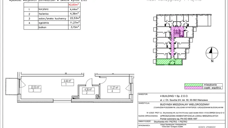 Rzut - Mieszkanie na sprzedaż 2 pokoje o powierzchni 42,6 m² - numer 1.7 w Nowa Strycharska | STR 6