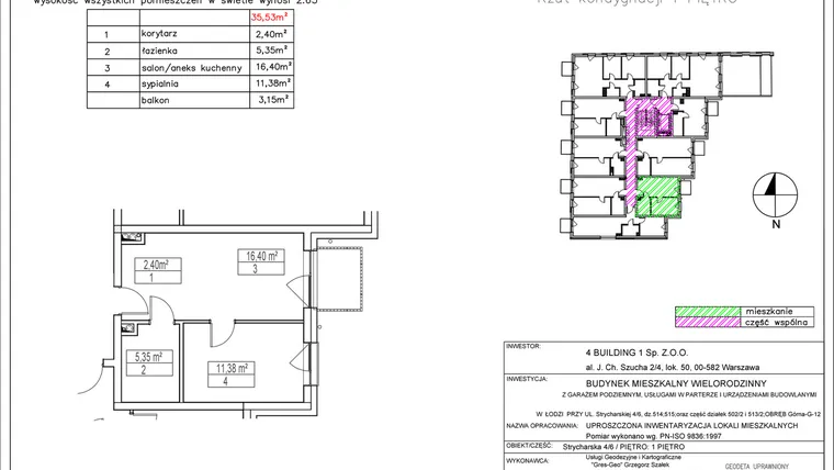 Rzut - Mieszkanie na sprzedaż 2 pokoje o powierzchni 35,53 m² - numer 1.8 w Nowa Strycharska | STR 6