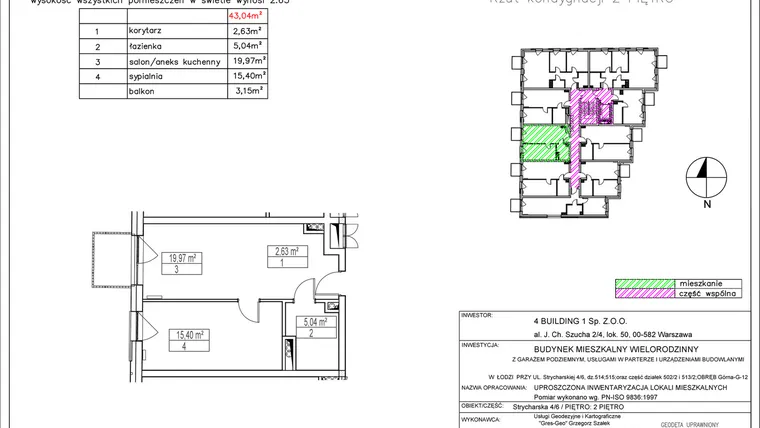 Rzut - Mieszkanie na sprzedaż 2 pokoje o powierzchni 43,04 m² - numer 2.5 w Nowa Strycharska | STR 6