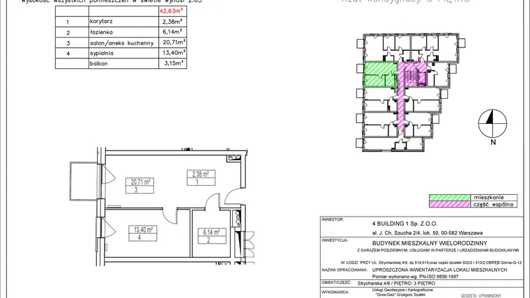 Rzut - Mieszkanie na sprzedaż 2 pokoje o powierzchni 42,63 m² - numer 3.4 w Nowa Strycharska | STR 6