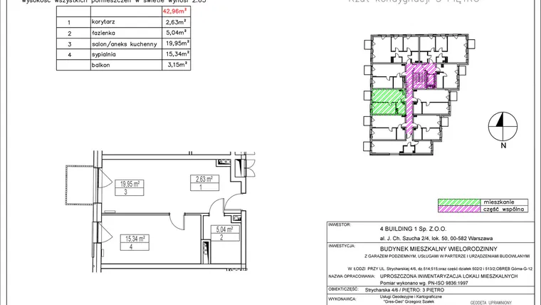 Rzut - Mieszkanie na sprzedaż 2 pokoje o powierzchni 42,96 m² - numer 3.5 w Nowa Strycharska | STR 6
