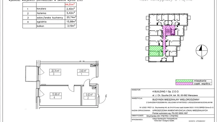 Rzut - Mieszkanie na sprzedaż 2 pokoje o powierzchni 44,51 m² - numer 3.6 w Nowa Strycharska | STR 6