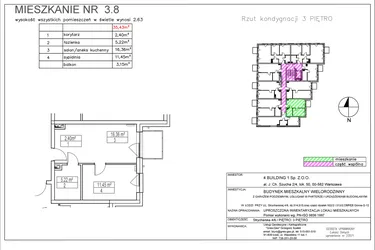 Rzut - Mieszkanie na sprzedaż 2 pokoje o powierzchni 35,43 m² - numer 3.8 w Nowa Strycharska | STR 6