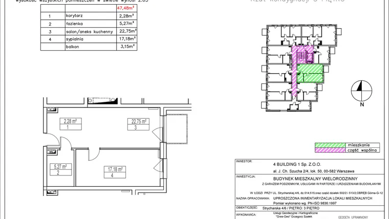 Rzut - Mieszkanie na sprzedaż 2 pokoje o powierzchni 47,48 m² - numer 3.9 w Nowa Strycharska | STR 6