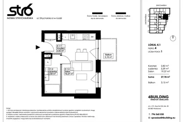 Rzut - Mieszkanie na sprzedaż 1 pokój o powierzchni 27,78 m² - numer 4.1 w Nowa Strycharska | STR 6