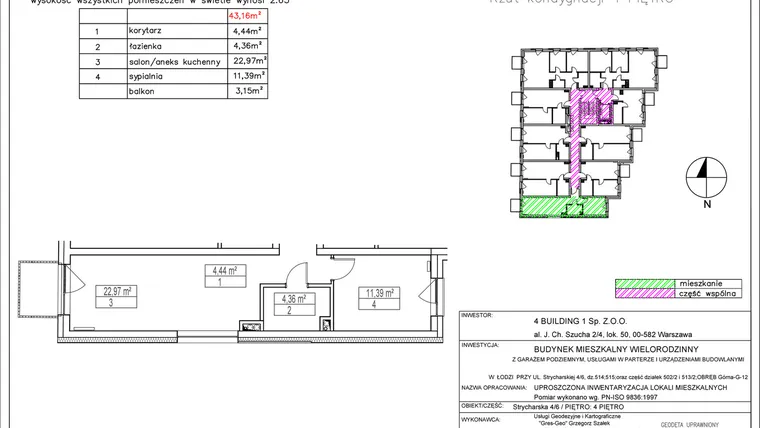 Rzut - Mieszkanie na sprzedaż 2 pokoje o powierzchni 43,16 m² - numer 4.7 w Nowa Strycharska | STR 6