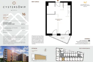 Rzut - Mieszkanie na sprzedaż 1 pokój o powierzchni 36,19 m² - numer 16 w Cystersów 19 - lokale inwestycyjne