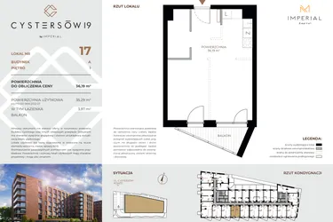 Rzut - Mieszkanie na sprzedaż 1 pokój o powierzchni 36,19 m² - numer 17 w Cystersów 19 - lokale inwestycyjne