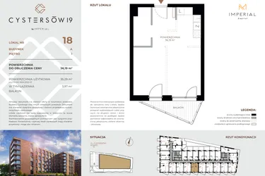 Rzut - Mieszkanie na sprzedaż 1 pokój o powierzchni 36,19 m² - numer 18 w Cystersów 19 - lokale inwestycyjne