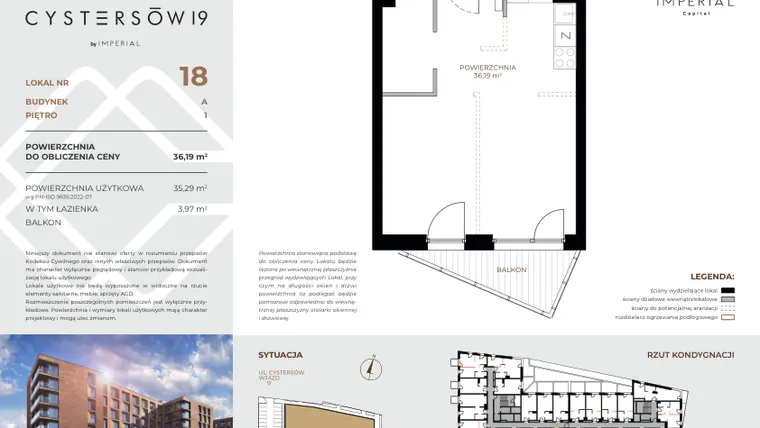 Rzut - Mieszkanie na sprzedaż 1 pokój o powierzchni 36,19 m² - numer 18 w Cystersów 19 - lokale inwestycyjne