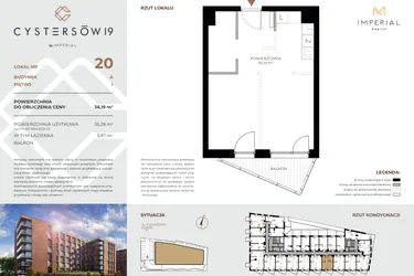 Rzut - Mieszkanie na sprzedaż 1 pokój o powierzchni 36,19 m² - numer 20 w Cystersów 19 - lokale inwestycyjne