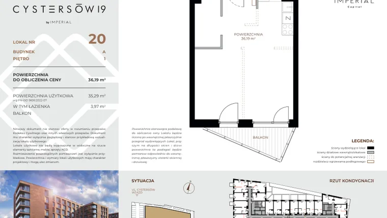 Rzut - Mieszkanie na sprzedaż 1 pokój o powierzchni 36,19 m² - numer 20 w Cystersów 19 - lokale inwestycyjne