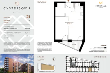 Rzut - Mieszkanie na sprzedaż 1 pokój o powierzchni 36,19 m² - numer 21 w Cystersów 19 - lokale inwestycyjne