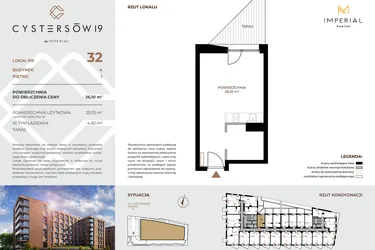Rzut - Mieszkanie na sprzedaż 1 pokój o powierzchni 26,1 m² - numer 32 w Cystersów 19 - lokale inwestycyjne
