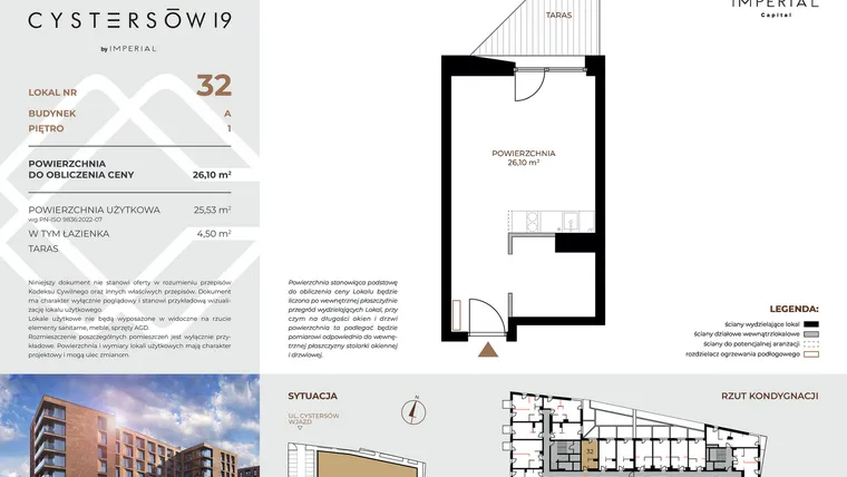 Rzut - Mieszkanie na sprzedaż 1 pokój o powierzchni 26,1 m² - numer 32 w Cystersów 19 - lokale inwestycyjne