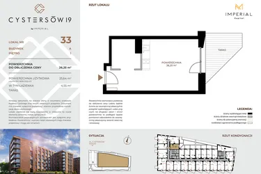 Rzut - Mieszkanie na sprzedaż 1 pokój o powierzchni 26,25 m² - numer 33 w Cystersów 19 - lokale inwestycyjne