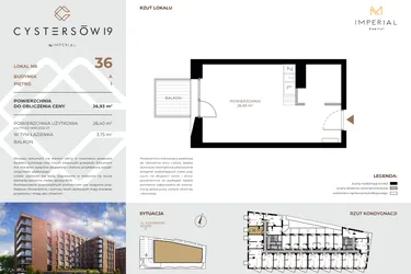 Rzut - Mieszkanie na sprzedaż 1 pokój o powierzchni 26,93 m² - numer 36 w Cystersów 19 - lokale inwestycyjne