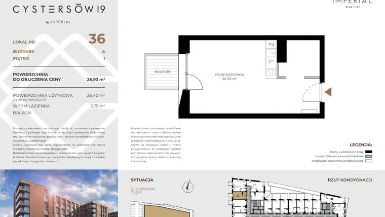 Rzut - Mieszkanie na sprzedaż 1 pokój o powierzchni 26,93 m² - numer 36 w Cystersów 19 - lokale inwestycyjne