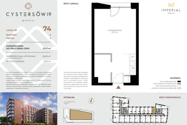 Rzut - Mieszkanie na sprzedaż 1 pokój o powierzchni 27,17 m² - numer 74 w Cystersów 19 - lokale inwestycyjne