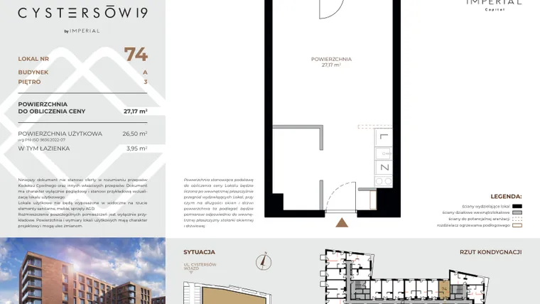 Rzut - Mieszkanie na sprzedaż 1 pokój o powierzchni 27,17 m² - numer 74 w Cystersów 19 - lokale inwestycyjne