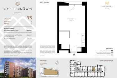 Rzut - Mieszkanie na sprzedaż 1 pokój o powierzchni 26,56 m² - numer 75 w Cystersów 19 - lokale inwestycyjne