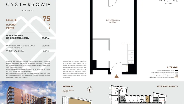 Rzut - Mieszkanie na sprzedaż 1 pokój o powierzchni 26,56 m² - numer 75 w Cystersów 19 - lokale inwestycyjne