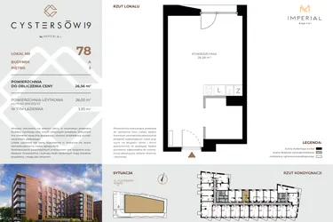 Rzut - Mieszkanie na sprzedaż 1 pokój o powierzchni 26,67 m² - numer 78 w Cystersów 19 - lokale inwestycyjne